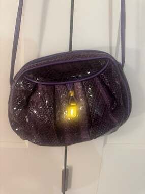 Vintage Pierre Cardin Purple Snakeskin Embossed Leather Crossbody Bag